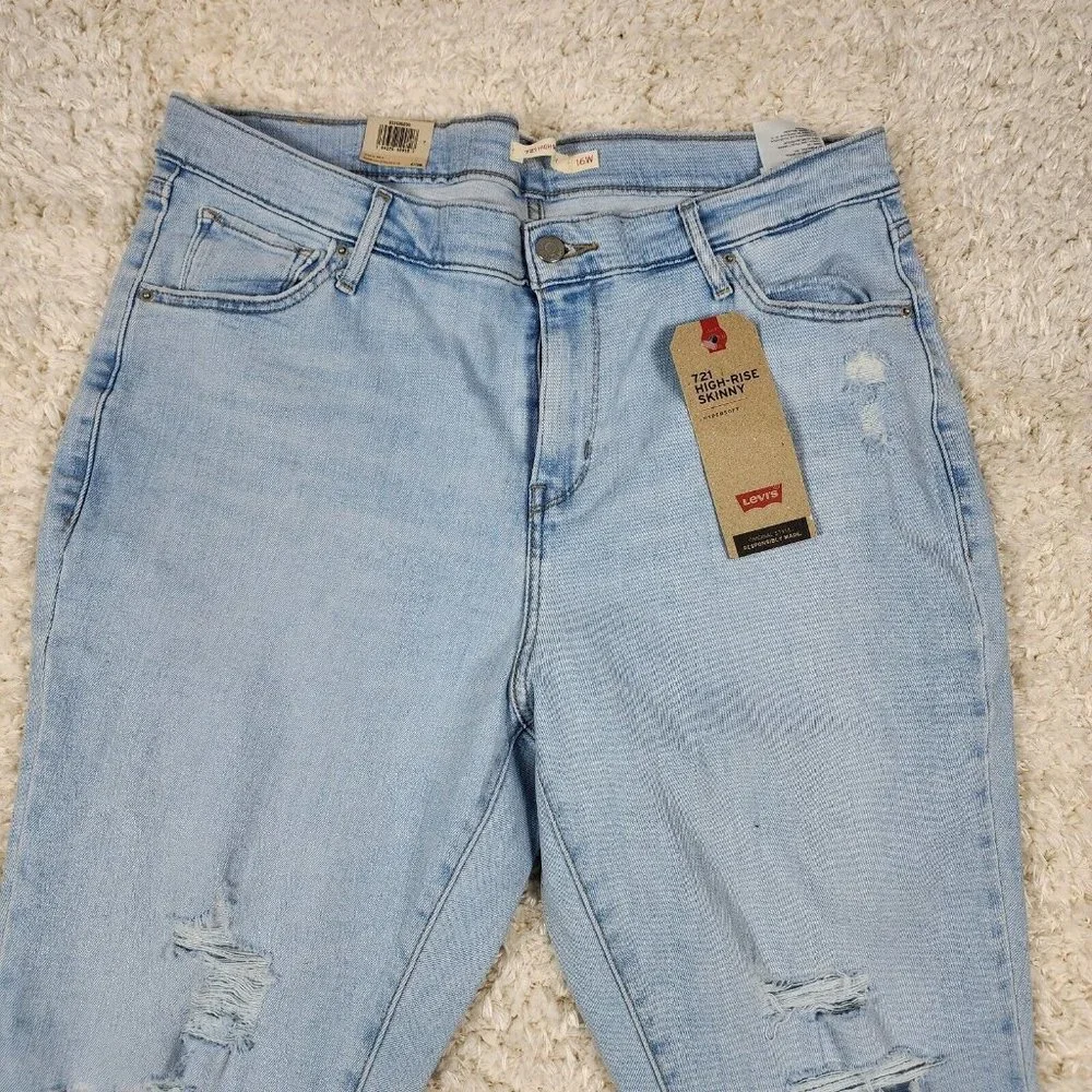 Levis Skinny Jeans Womens 16 W Blue Sculpt 721 Hypersoft Stretch Distressed Pant